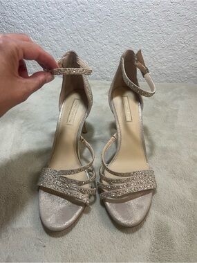 Crystal-Strap Nude High Heel Sandals with Ankle Strap
